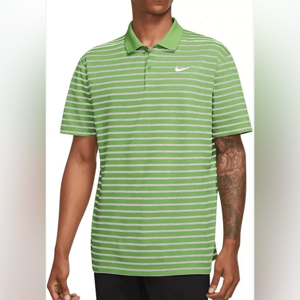 Nike Dri-FIT Green Polo with White Stripes